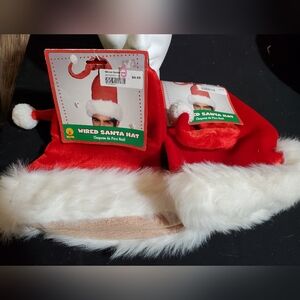 Red Wired Santa Hat with White Trim